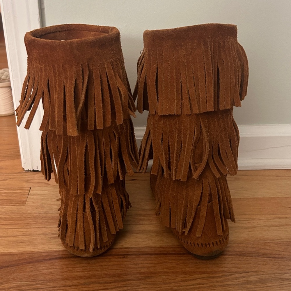 Minnetonka Brown Fringe Moccasin Boots
